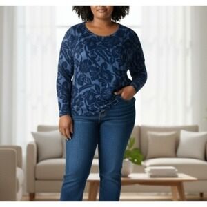 Silk Lore Womens Velvet Dark Floral Blouse‎ Top Blue Whimsigoth Fairy Size Large